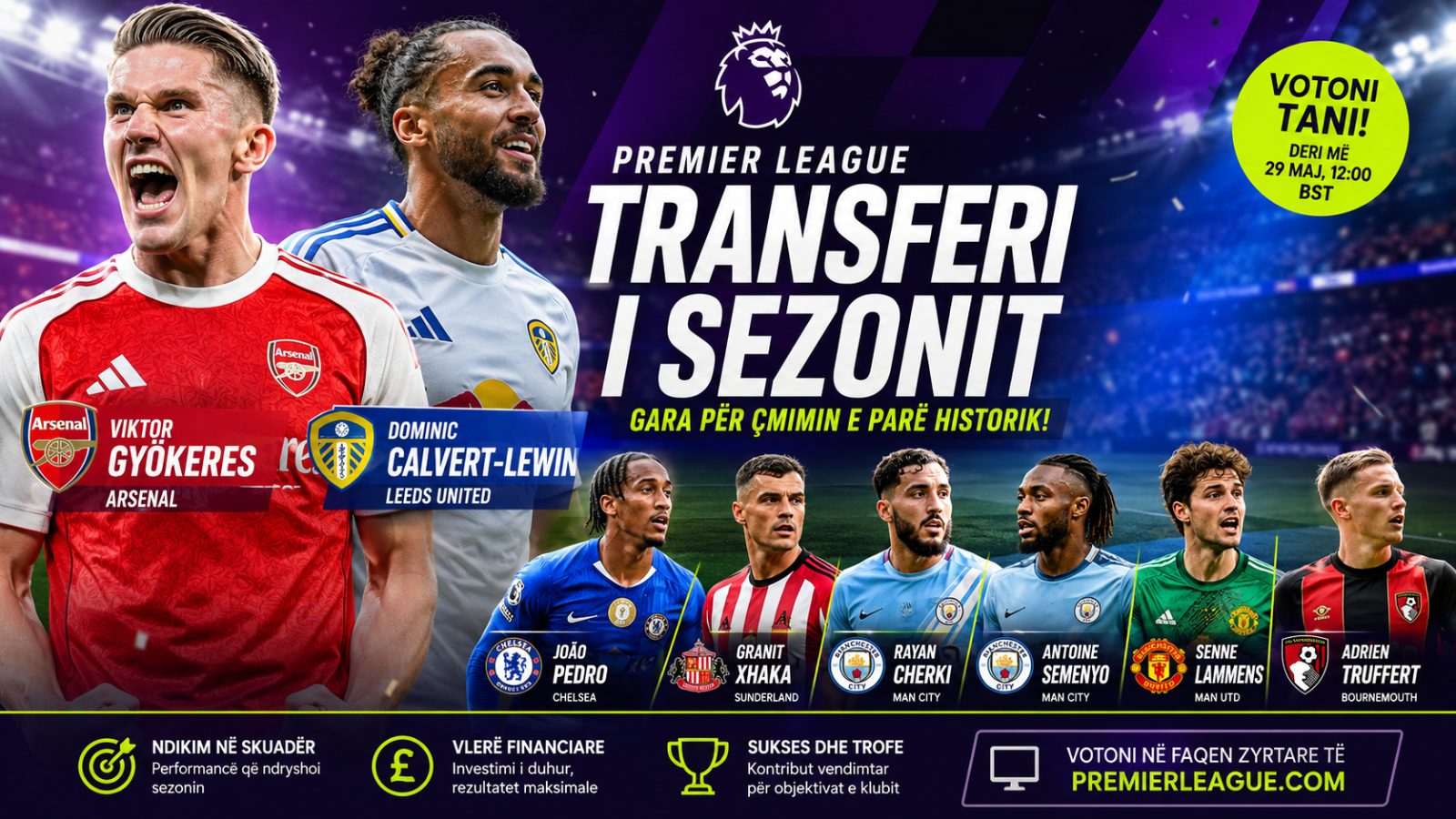 Gyökeres dhe Calvert-Lewin Kryesojnë Garën për Çmimin “Transferimi i Sezonit” në Premier League.