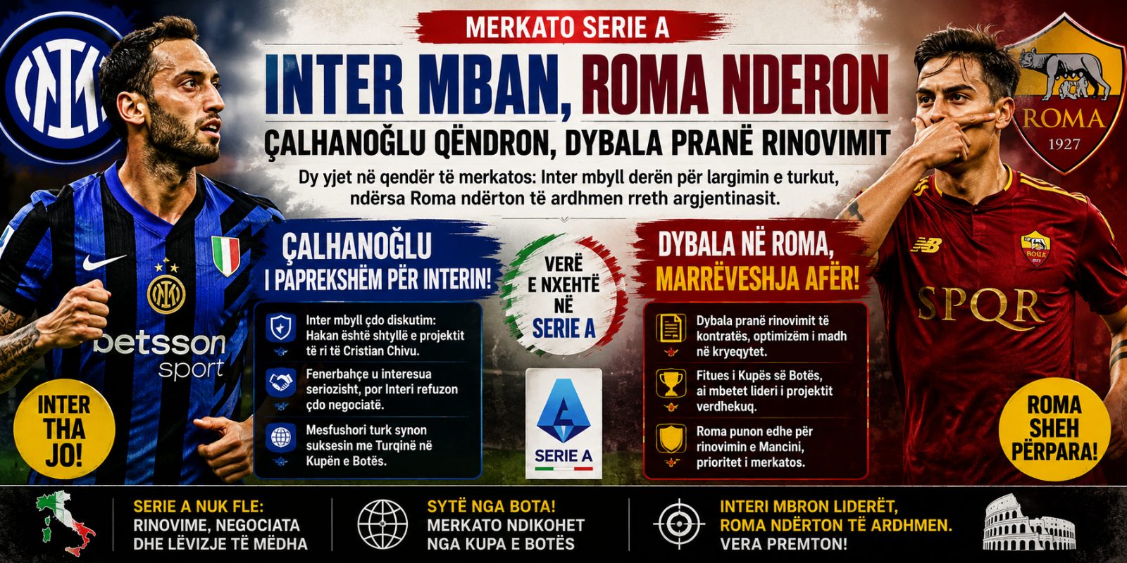 INTER MBAN ÇALHANOĞLU-N, ROMA AFËR RINOVIMIT ME DYBALA