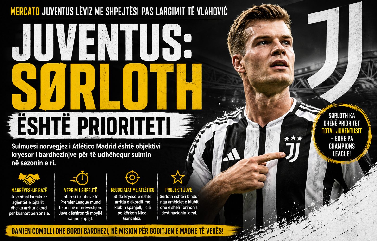 Juventusi shtyn për Sørloth, norvegjezi prioritet absolut pas largimit të Vlahović