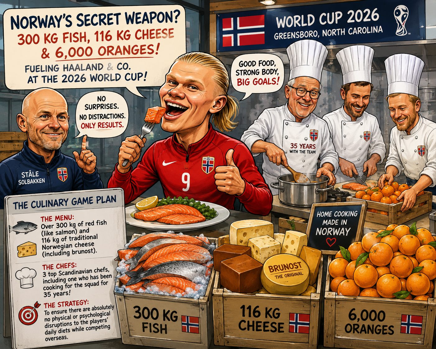 Norvegjia sjell “shtëpinë” në Botërorin 2026: 300 kg peshk, 116 kg djathë dhe 6 mijë portokalle për Haaland me shokë