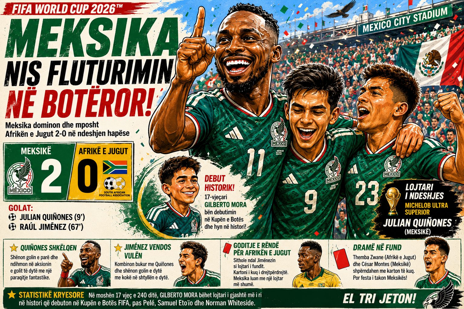 Meksika e nis Kupën e Botës FIFA 2026 me fitore bindëse ndaj Afrikës së Jugut
