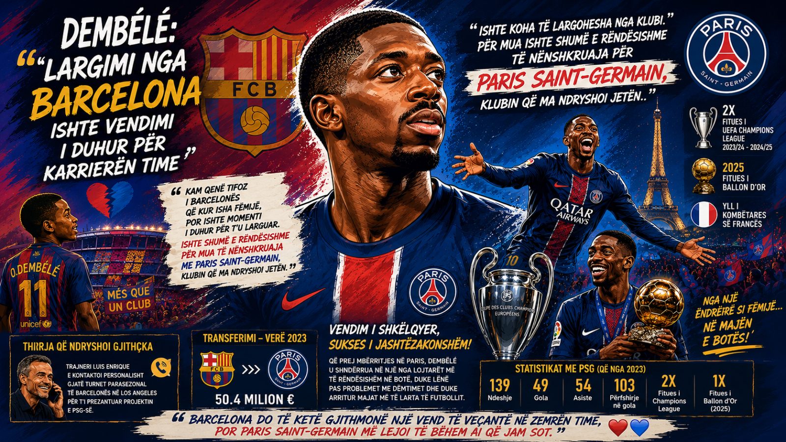 Dembélé: “Largimi nga Barcelona ishte vendimi i duhur për karrierën time”