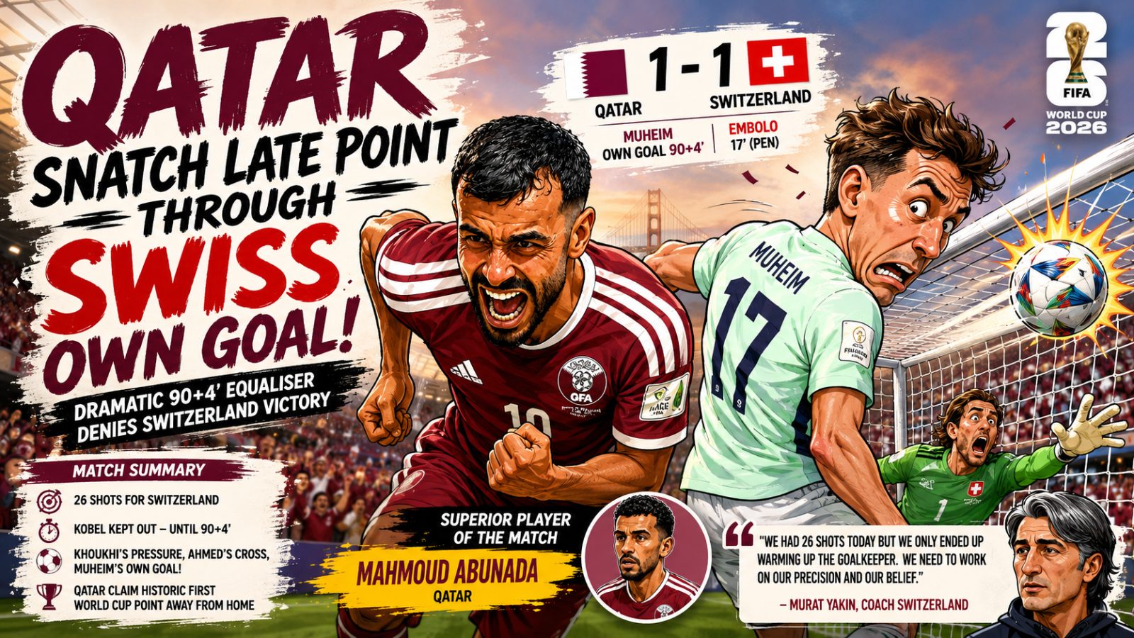 Qatar Snatch Dramatic Late Point Against Switzerland in World Cup Opener