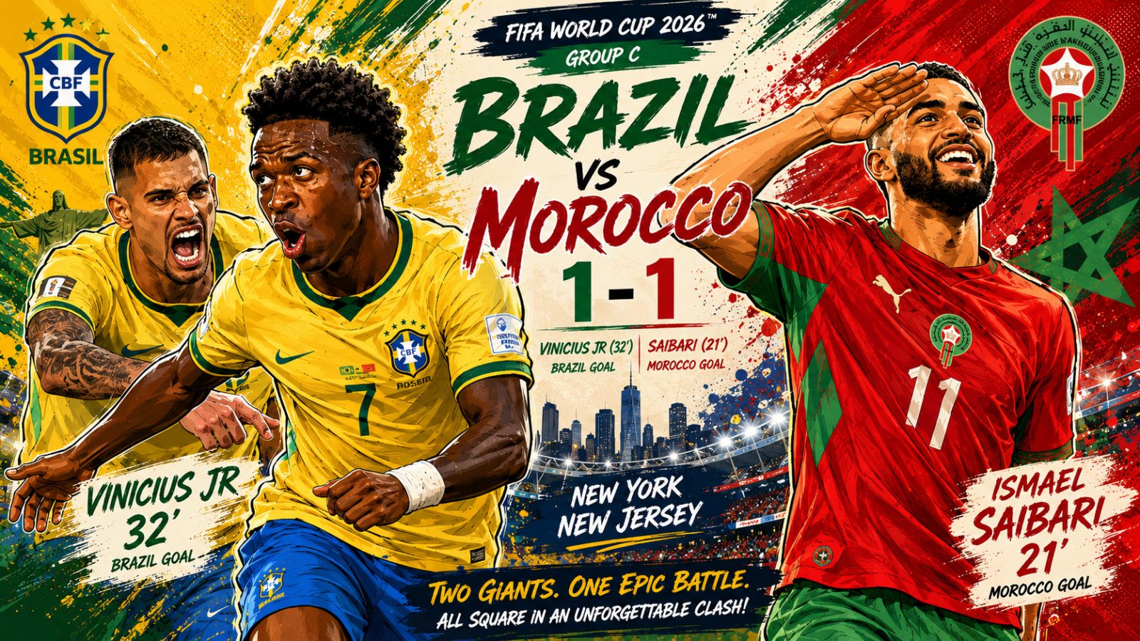 Vinicius Jr i siguron një pikë Brazilit ndaj Marokut