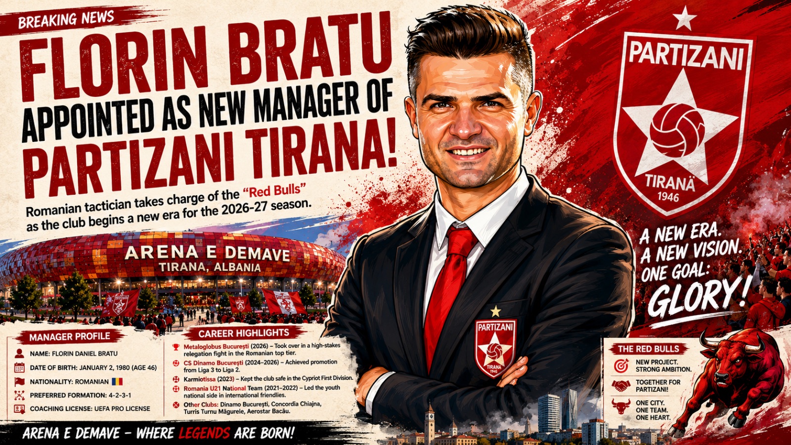 PARTIZANI TIRANA TURNS TO FLORIN BRATU FOR A NEW ERA