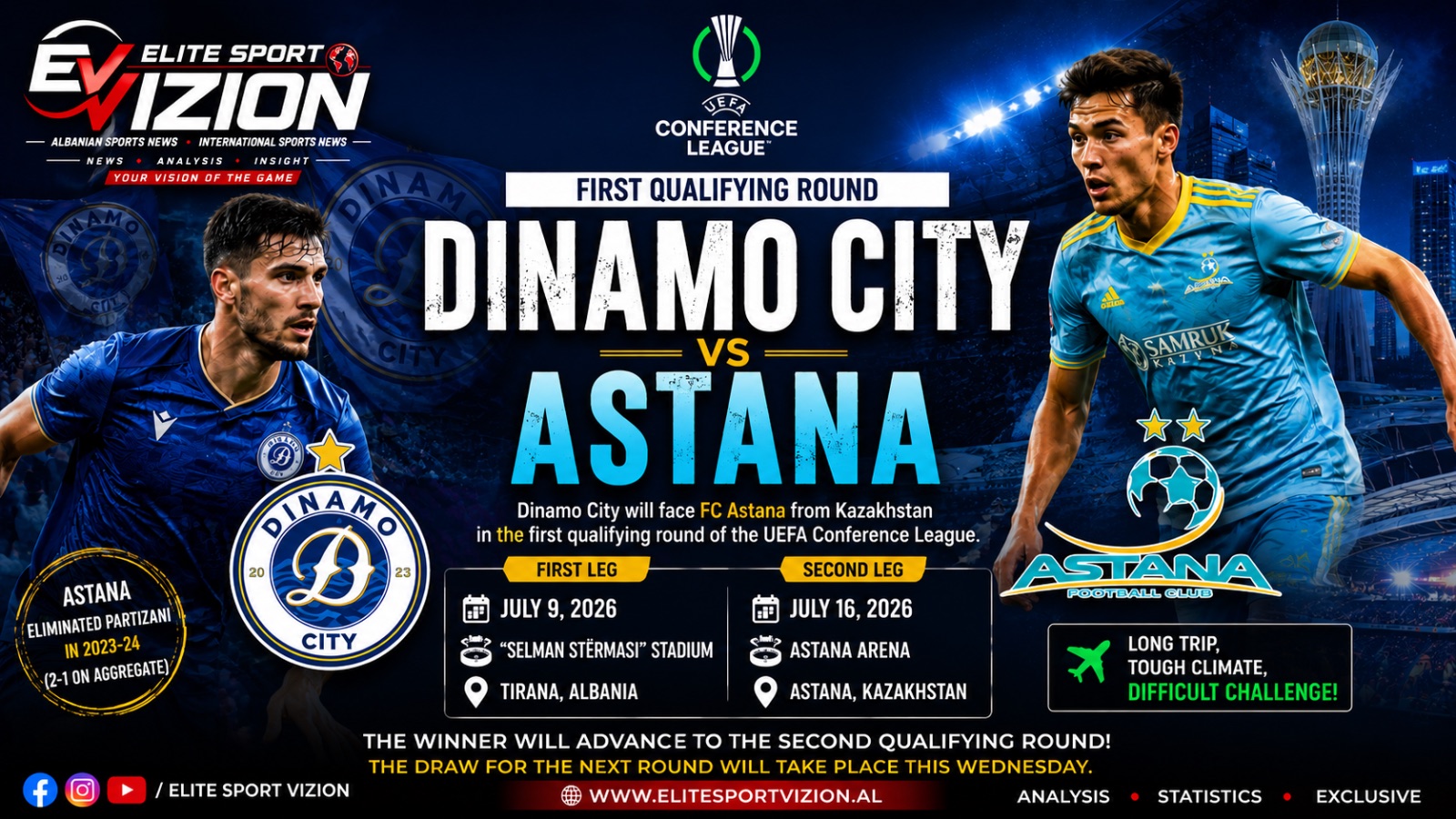 DINAMO CITY TO FACE ASTANA IN UEFA CONFERENCE LEAGUE QUALIFIERS