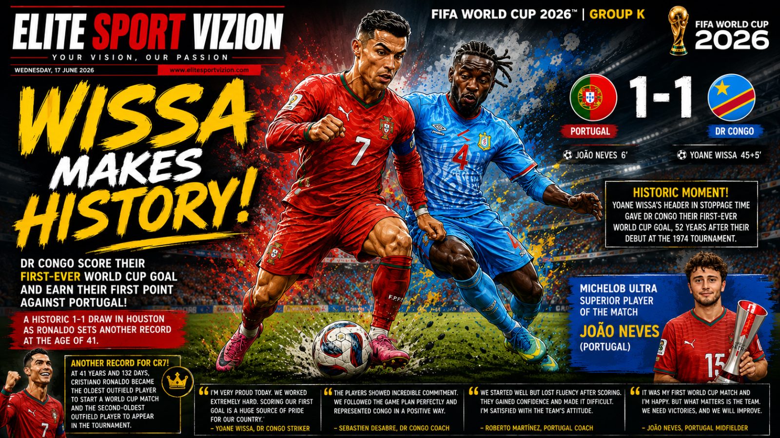 WISSA EARNS DR CONGO A HISTORIC POINT AGAINST PORTUGAL