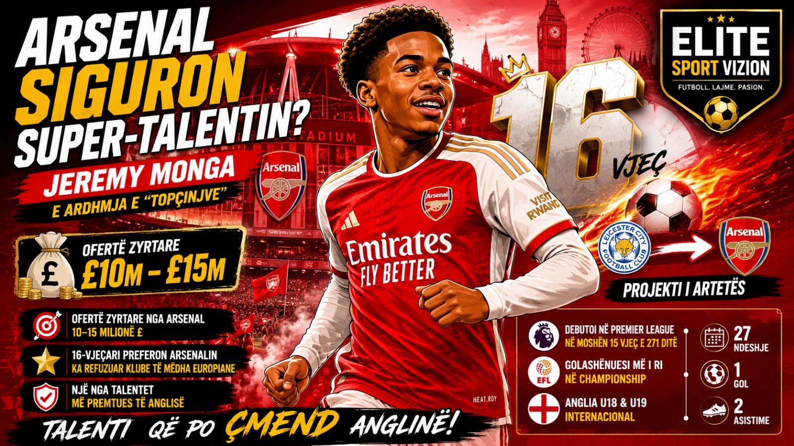 ARSENAL HIDHET NË SULM PËR SUPER-TALENTIN 16-VJEÇAR JEREMY MONGA
