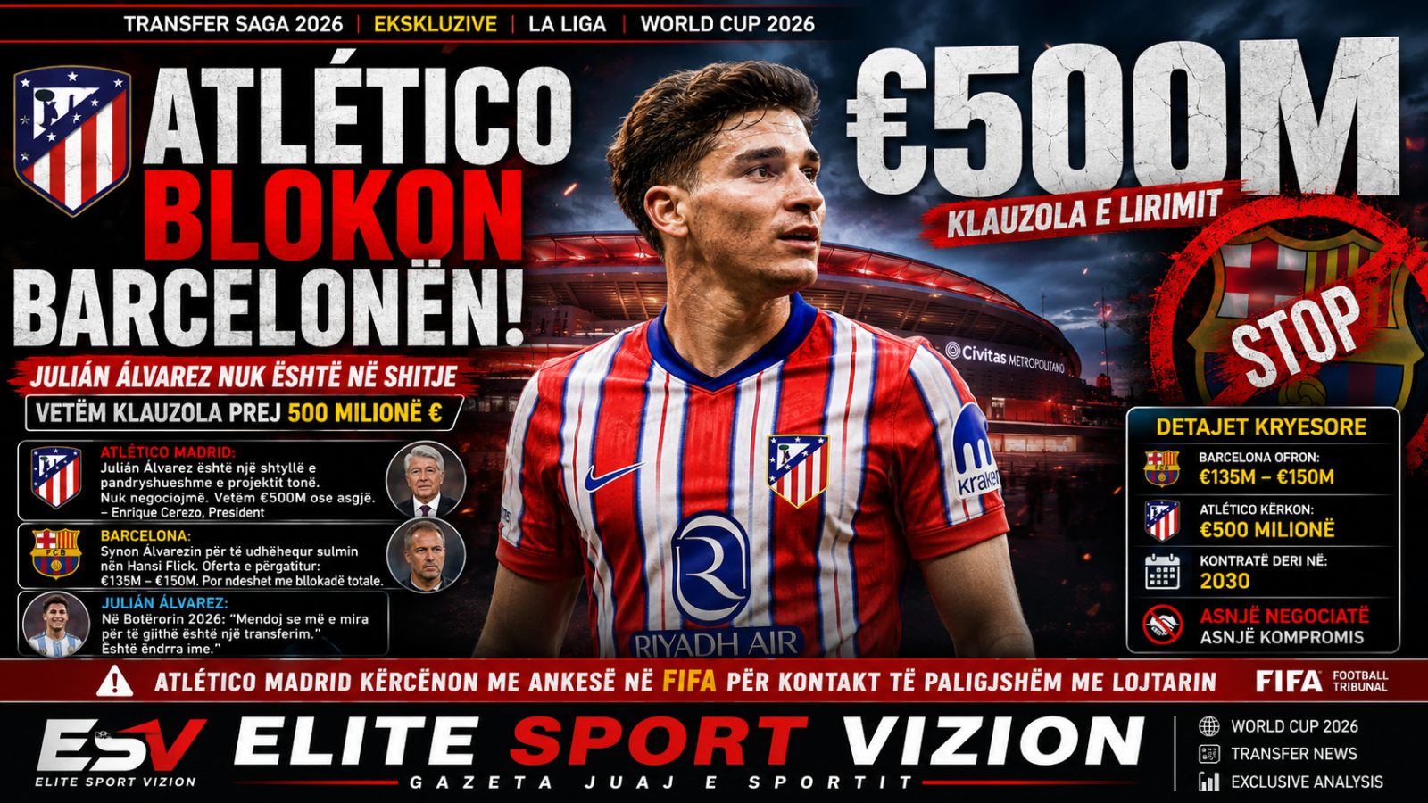 Saga e Transferimit të Julián Álvarez Shpërthen: Atlético Madrid Mbyll Derën për Barcelonën