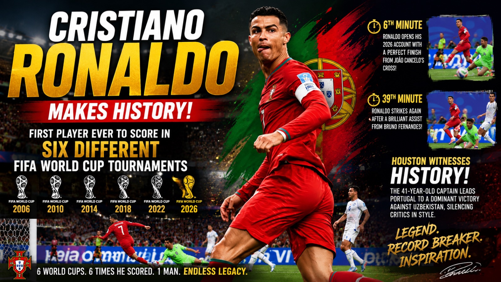 Cristiano Ronaldo Makes World Cup History with Record-Breaking Sixth Tournament Goal