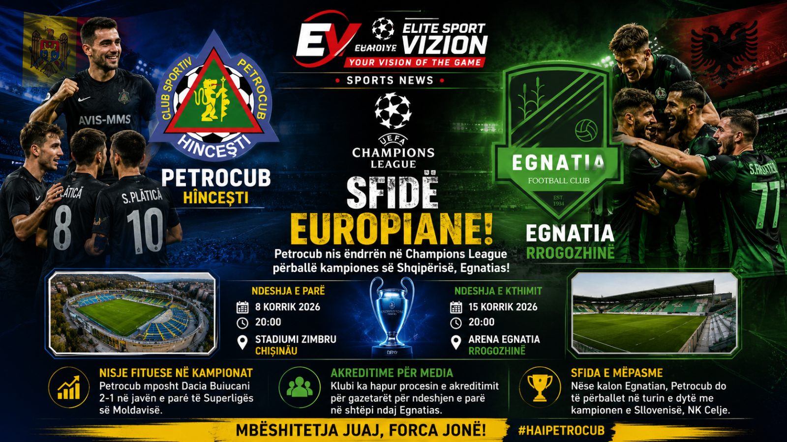 Petrocub vjen me besim përballë Egnatias – Kampionët e Moldavisë nisin ëndrrën në Champions League
