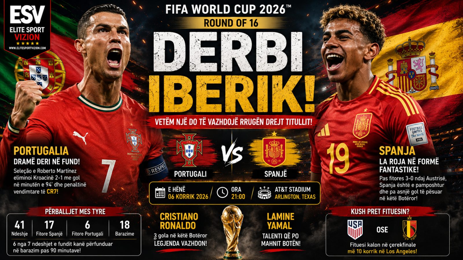 Derbi Iberik ndez Kupën e Botës: Portugalia dhe Spanja përballen për një vend në çerekfinale
