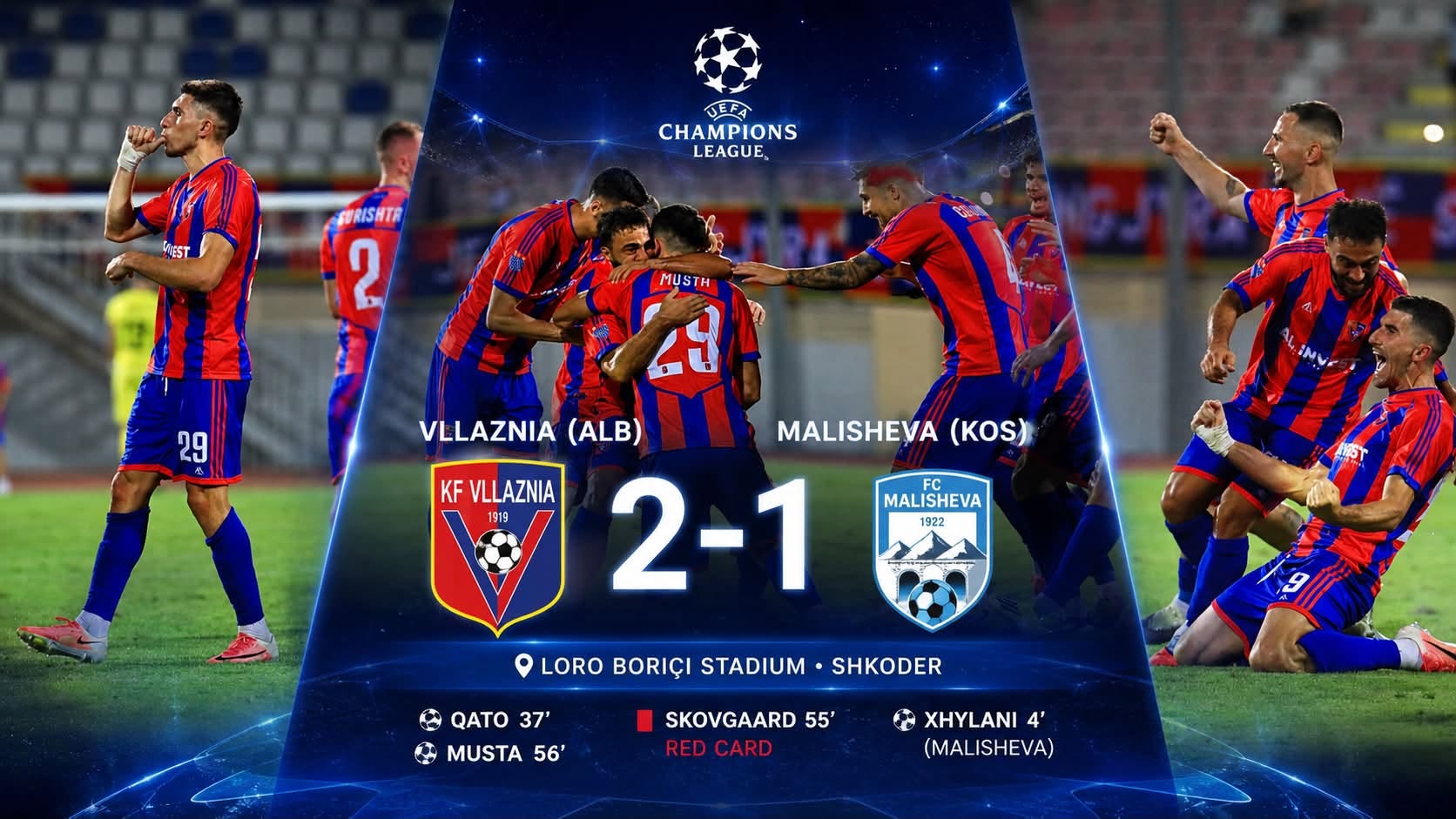 Vllaznia Rally Past Malisheva to Take First-Leg Advantage, But Qualification Remains Wide Open