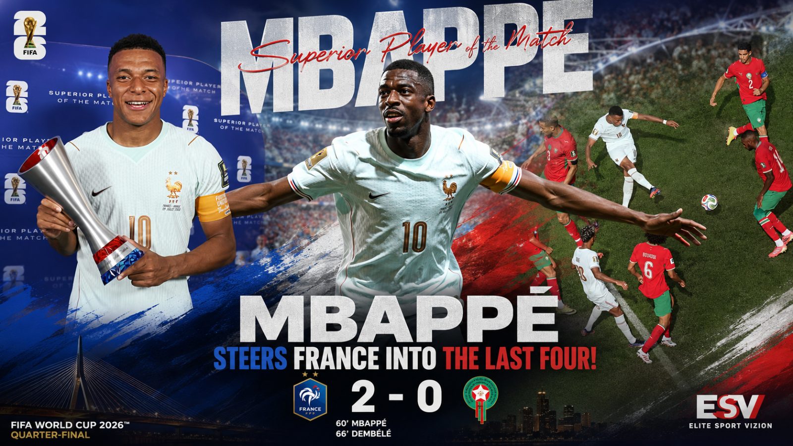 Mbappé udhëheq Francën drejt gjysmëfinales së tretë radhazi në Kupën e Botës