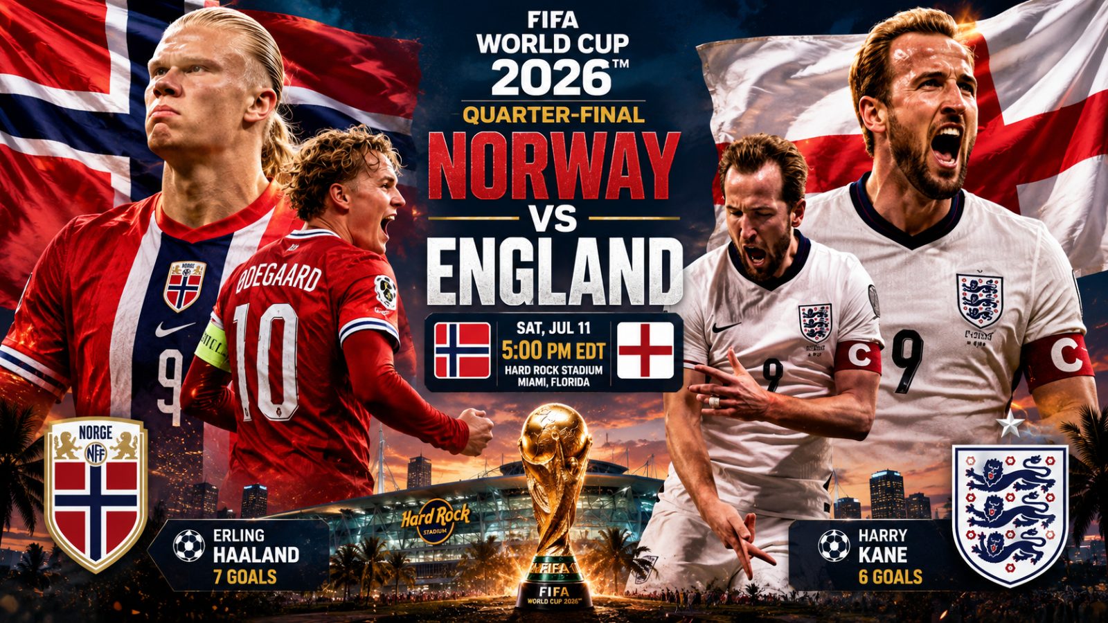 HISTORIC CLASH IN MIAMI: HAALAND'S NORWAY CHASES IMMORTALITY AGAINST ENGLAND IN WORLD CUP QUARTER-FINAL