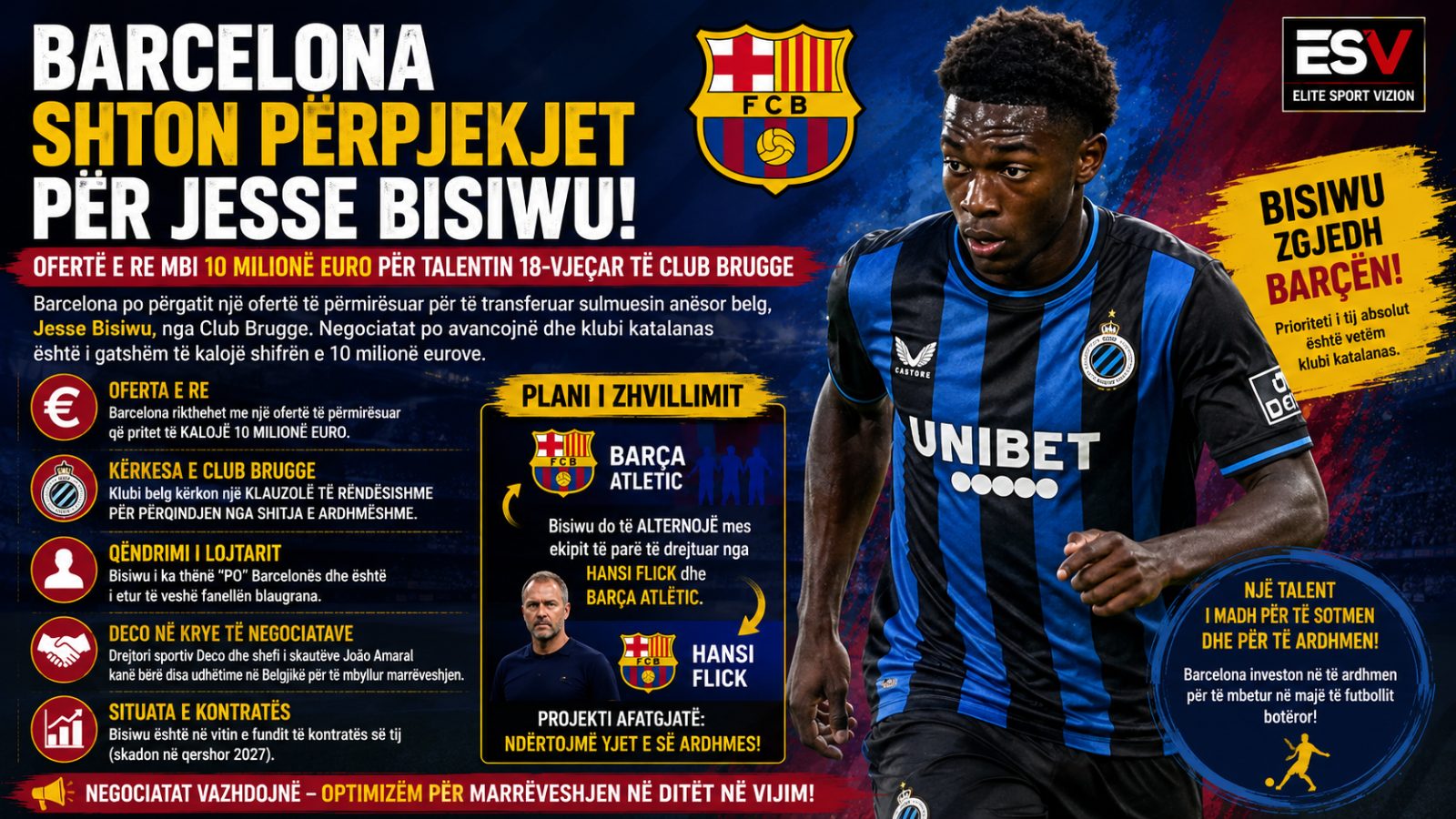 Barcelona Intensifikon Përpjekjet për Jesse Bisiwu me Një Ofertë të Re mbi 10 Milionë Euro