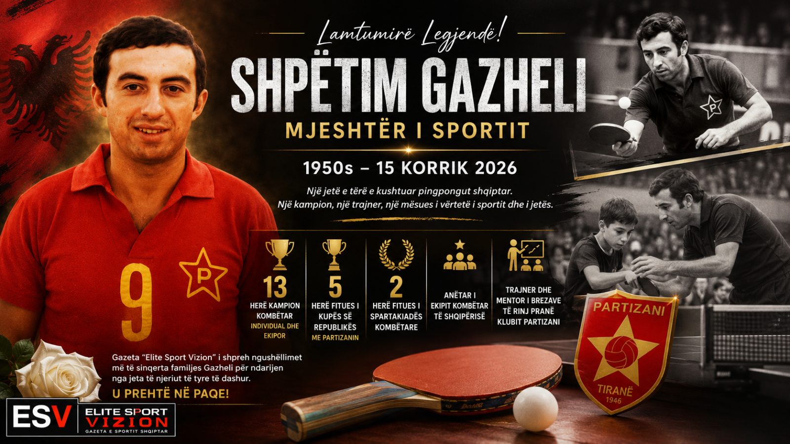 Shuhet Shpëtim Gazheli, legjenda e pingpongut shqiptar dhe “Mjeshtër i Sportit”