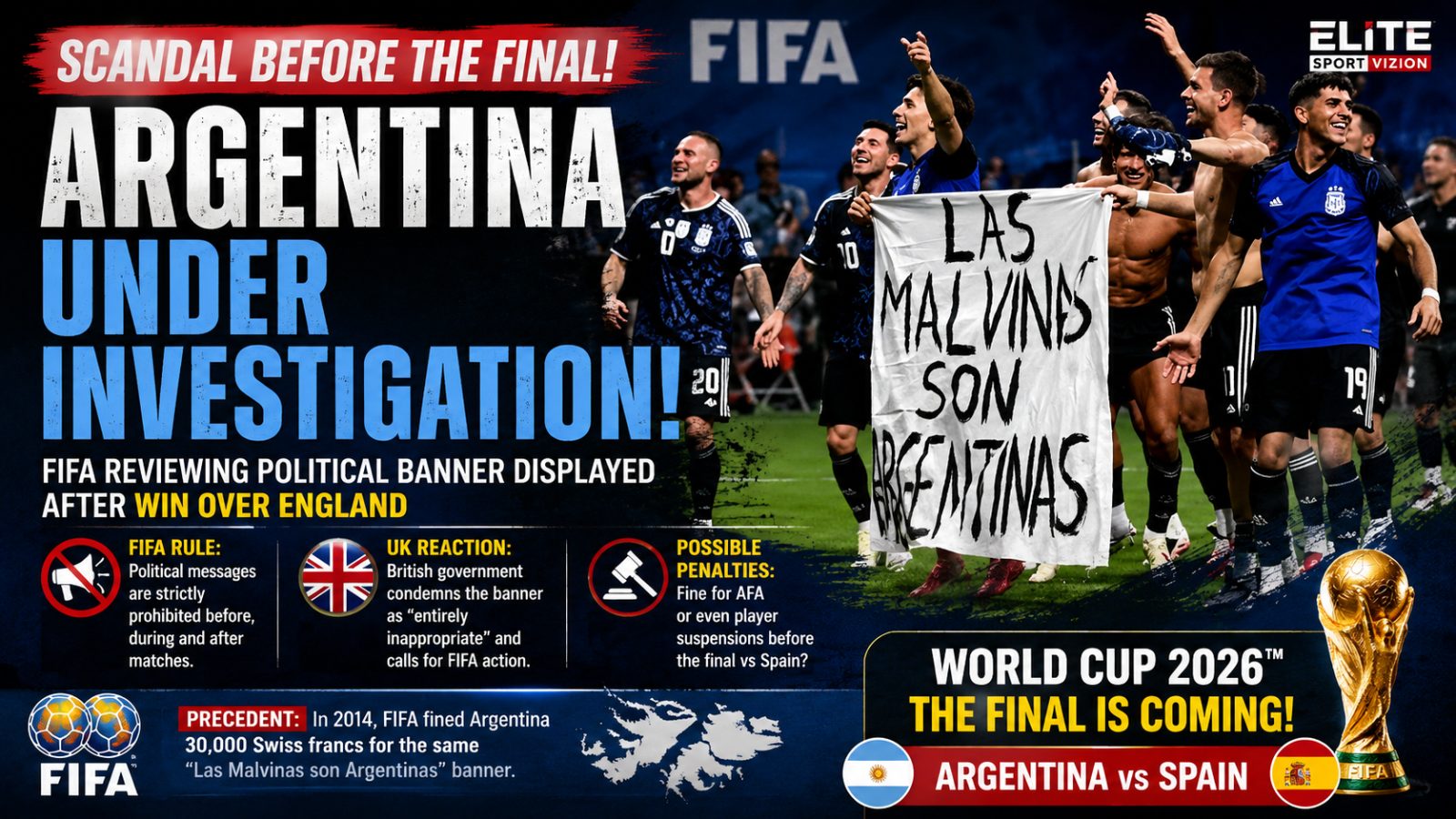 SCANDAL BEFORE THE FINAL! ARGENTINA UNDER PRESSURE AS FIFA REVIEWS MALVINAS BANNER