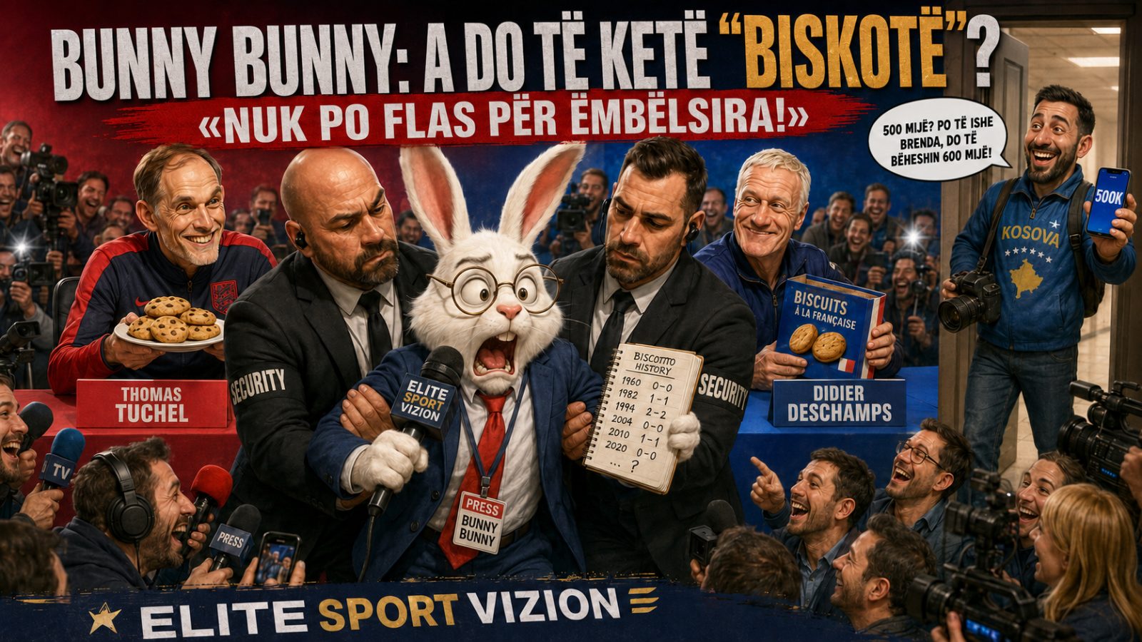 Bunny Bunny pyet a do te “biskotë”, Tuchel dhe Deschamps i ofrojnë ëmbëlsira! 🍪😂