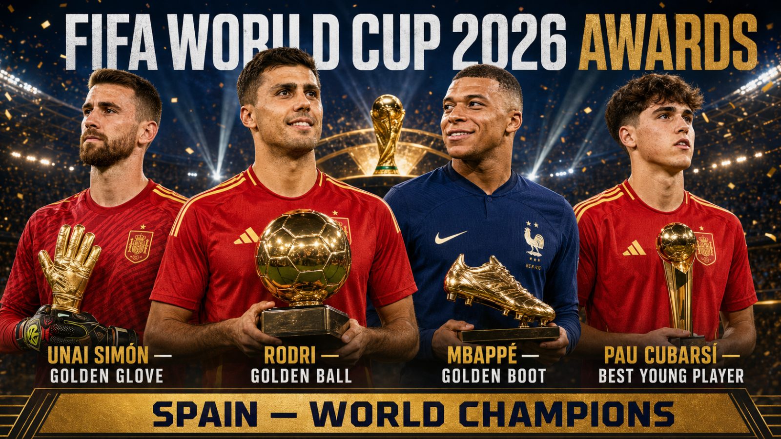 FIFA World Cup Awards: Rodri, Cubarsí, Simón and Mbappé Honoured