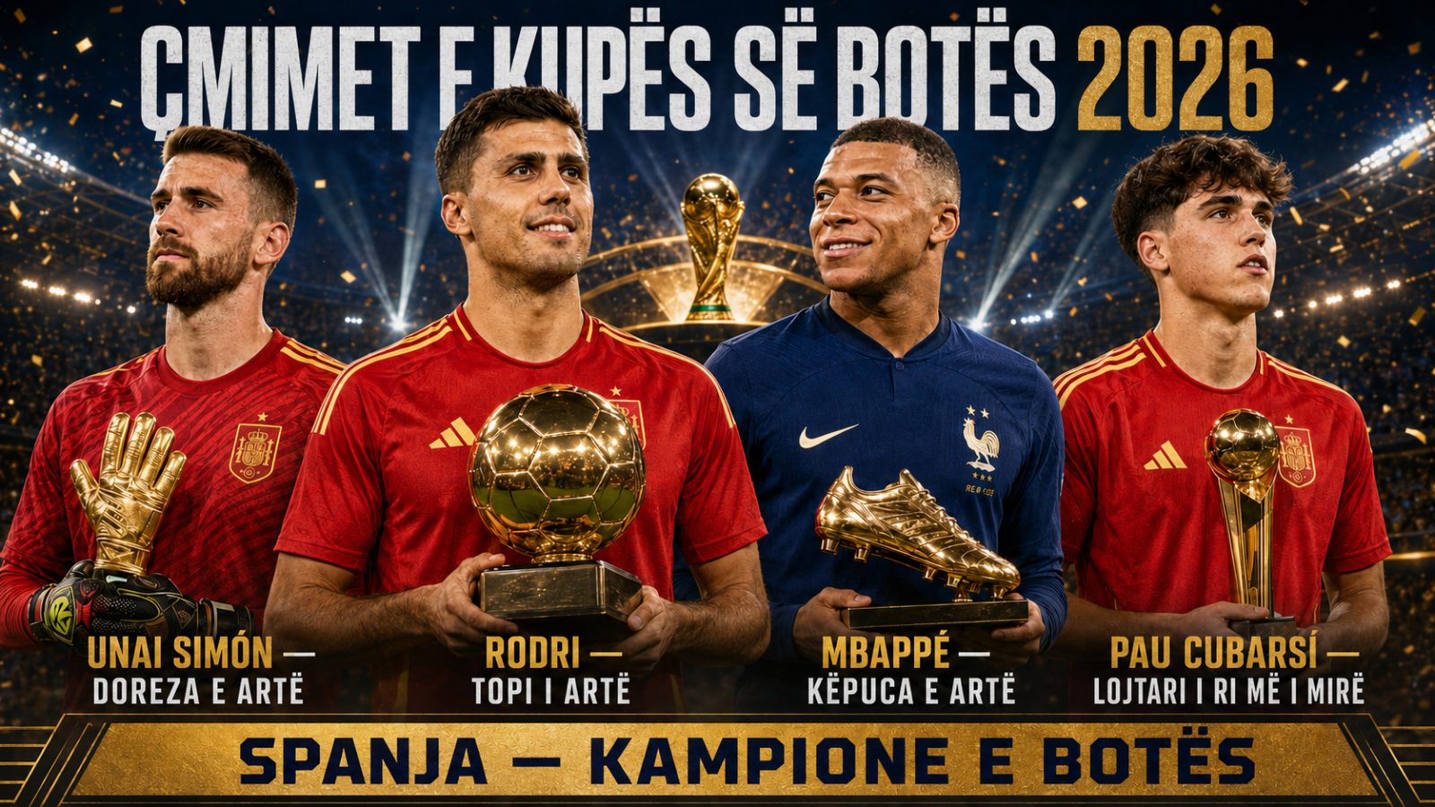 Çmimet e Kupës së Botës: Nderohen Rodri, Cubarsí, Simón dhe Mbappé