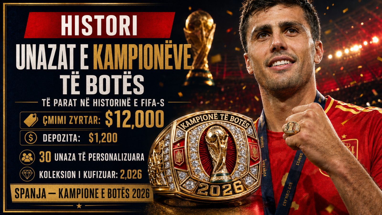 Spanja bën histori me unazat e para të kampionëve të Kupës së Botës. Kushton 𝟏𝟐,𝟎𝟎𝟎 𝐃𝐎𝐋𝐋𝐀𝐑