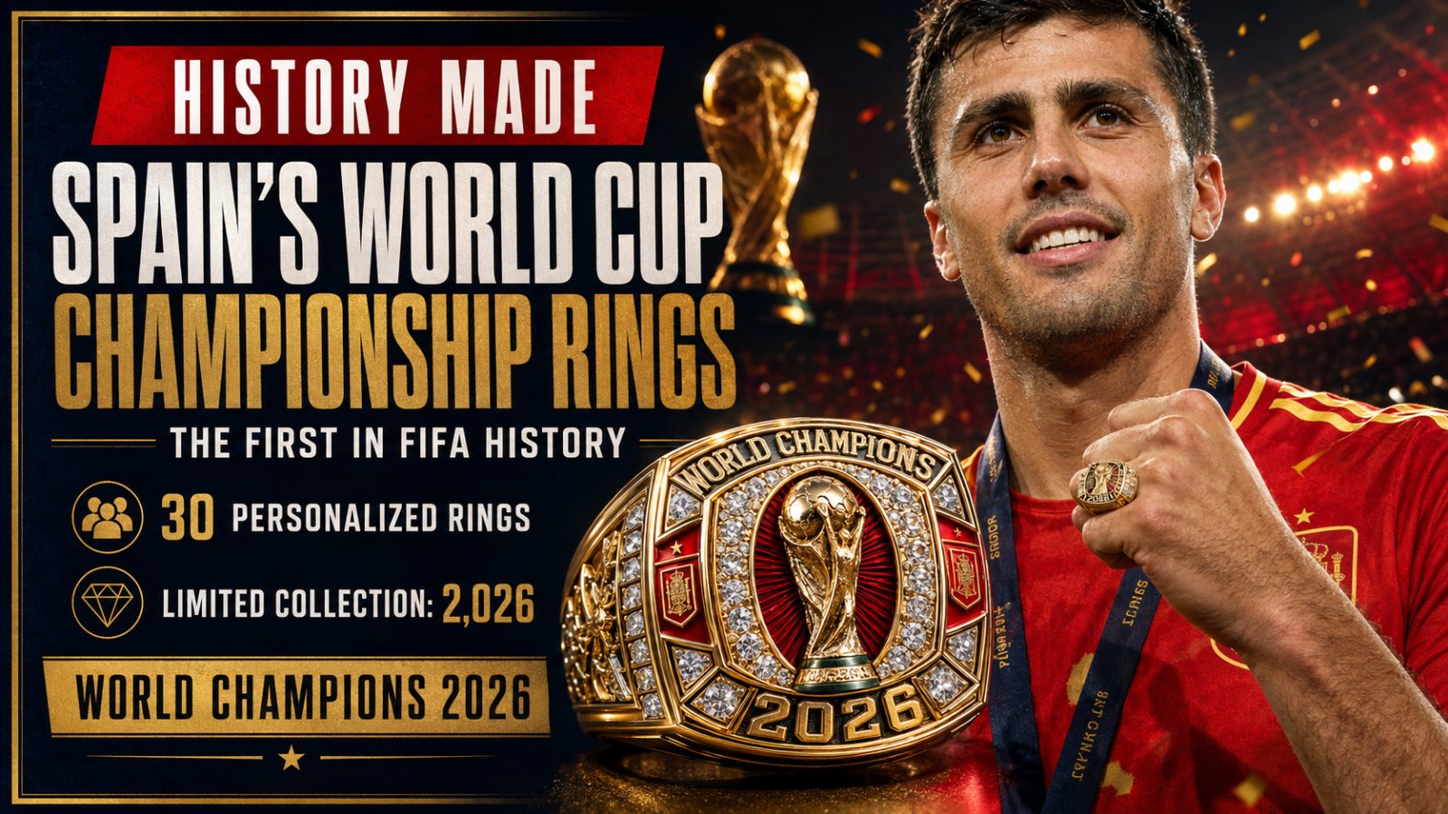 Spain Make History With First-Ever FIFA World Cup Championship Rings. Limited ππππππ ππ $ππ,πππ