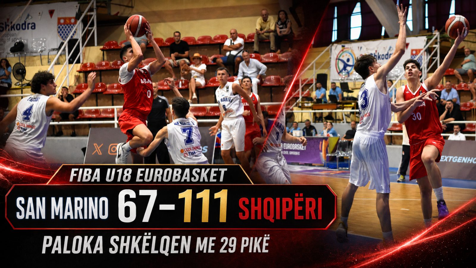 Shqipëria U18 spektakolare ndaj San Marinos, Flavio Paloka shkëlqen me 29 pikë
