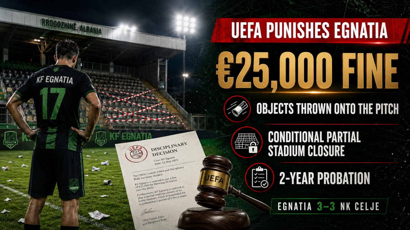 UEFA Fines Egnatia €25,000 and Orders Conditional Partial Stadium Closure