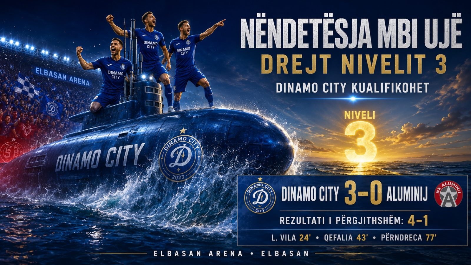 “Nëndetësja” del mbi ujë dhe shkon në nivelin e tretë! Dinamo City dominon Aluminijn