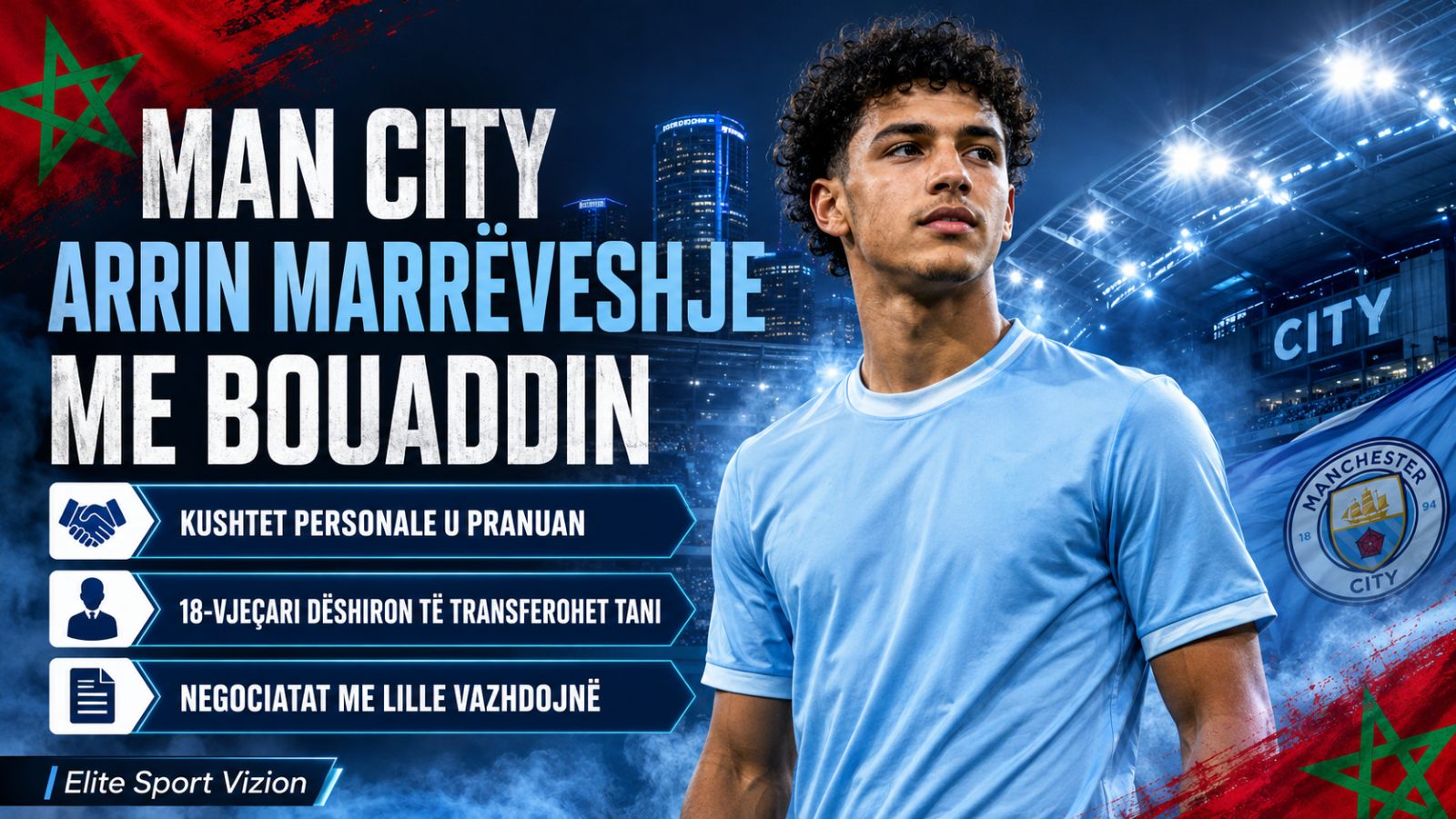 Manchester City arrin marrëveshje personale me Ayyoub Bouaddin