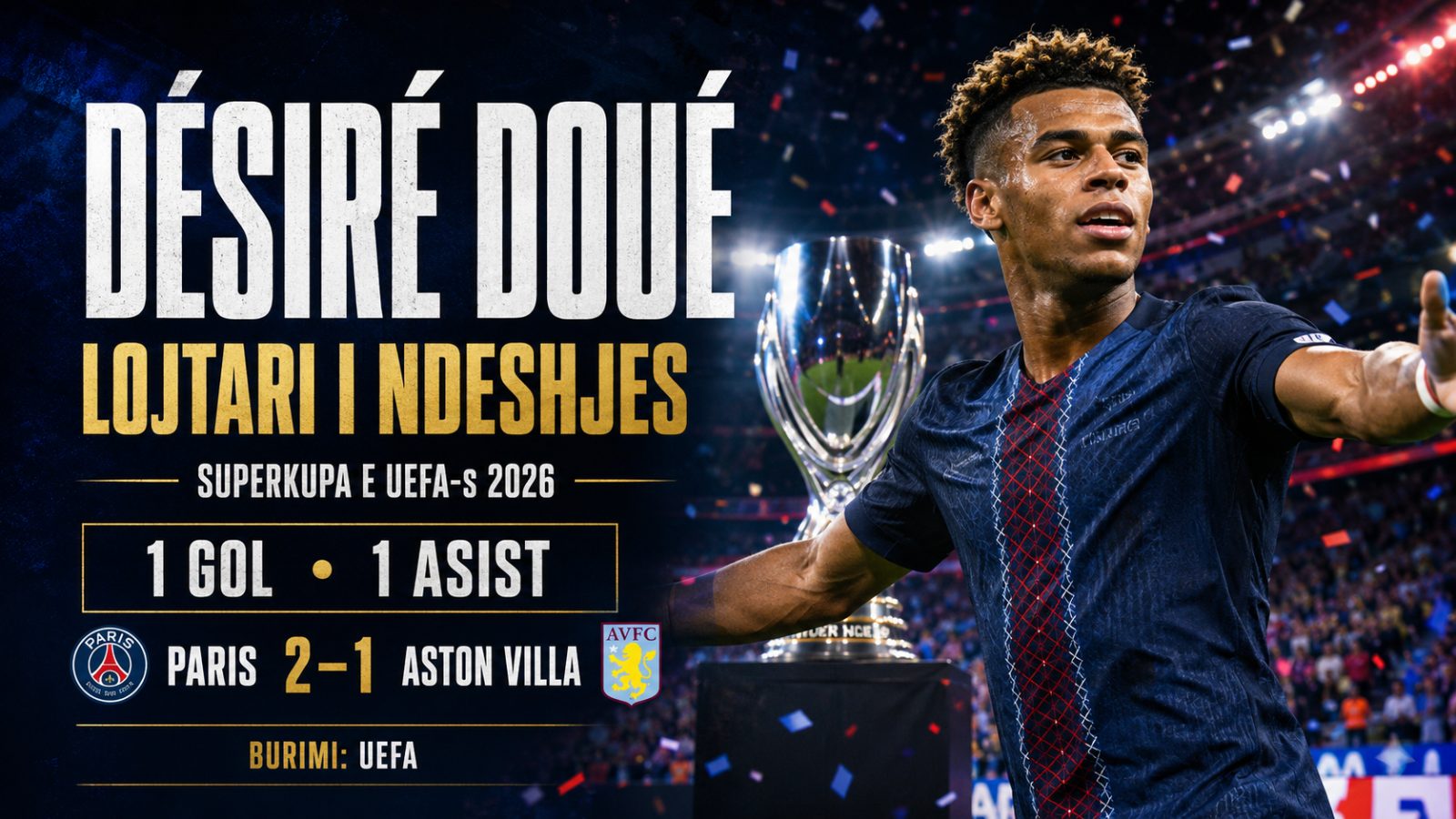 Désiré Doué shpallet lojtari më i mirë i Superkupës së UEFA-s 2026