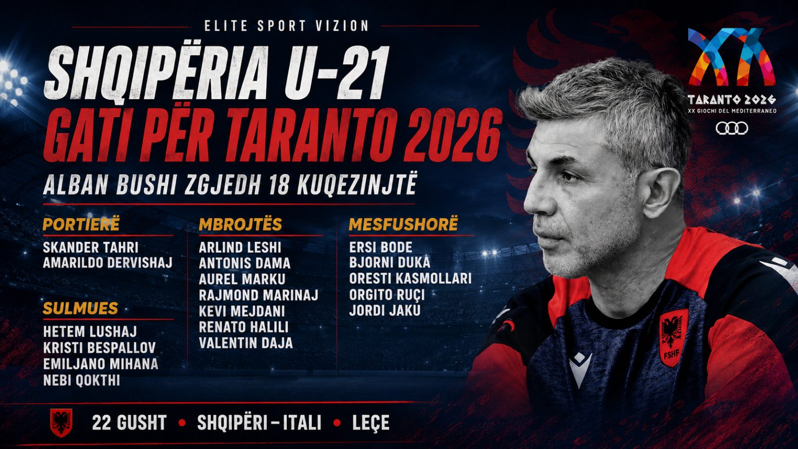 Alban Bushi publikon listën: 18 kuqezinjtë që do të përfaqësojnë Shqipërinë në “Taranto 2026”