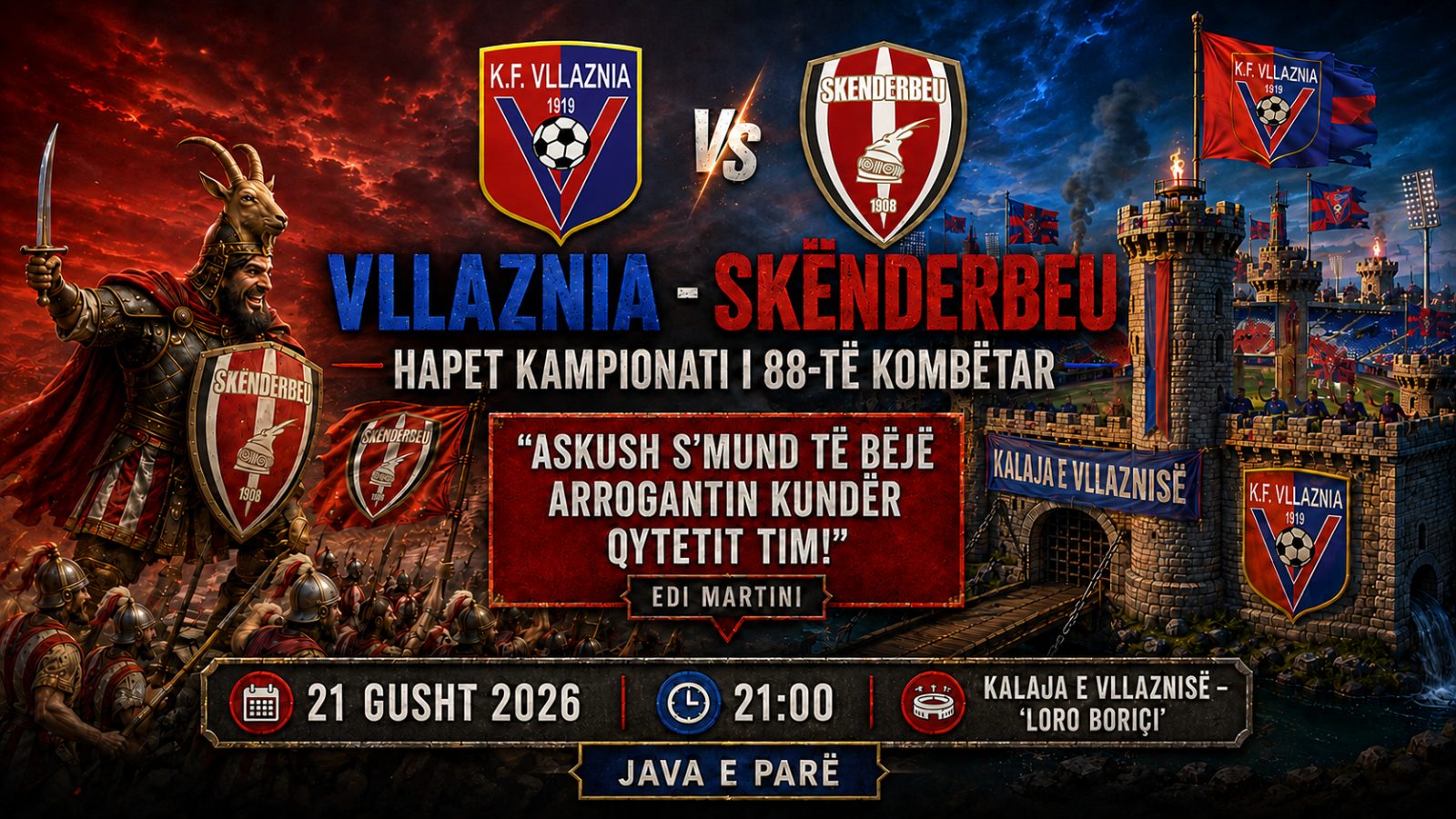 Vllaznia–Skënderbeu hap kampionatin e 88-të, Martini ndez sfidën: “Askush s’mund të bëjë arrogantin kundër qytetit tim!”