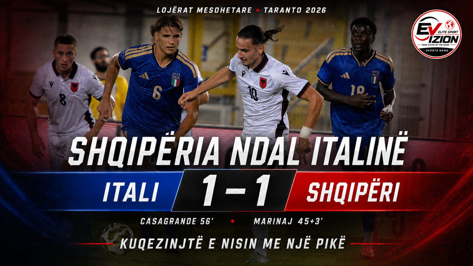 Shqipëria U-21 ndal Italinë në Leçe, Marinaj firmos pikën e parë në “Taranto 2026”