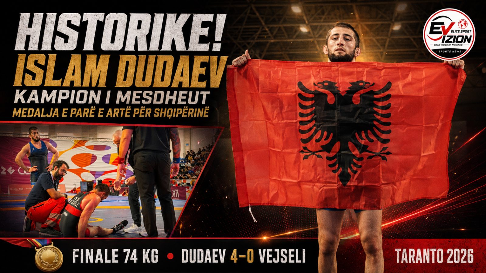 HISTORIKE! Islam Dudaev i dhuron Shqipërisë medaljen e parë të artë në Taranto 2026