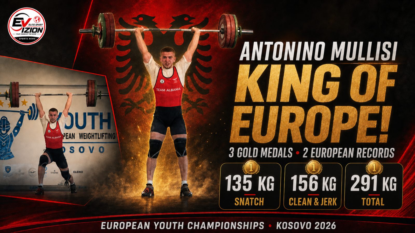 Antonino Mullisi, King of Europe! Three Gold Medals and Two European Records for Albania
