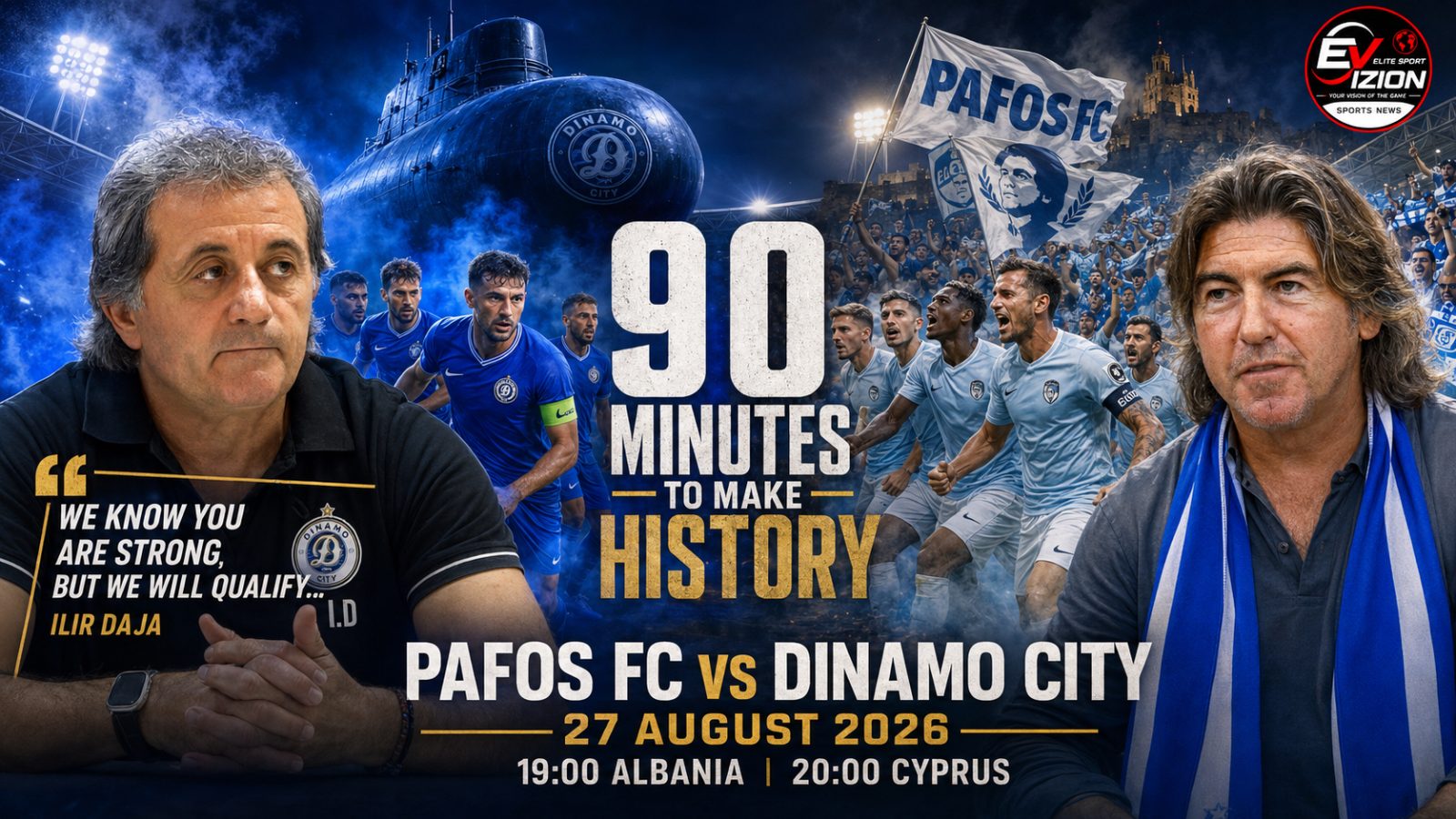 DINAMO CITY, 90 MINUTES FROM HISTORY! IN CYPRUS . One game. One dream. One step away from history. Together until the end. 🔵⚪