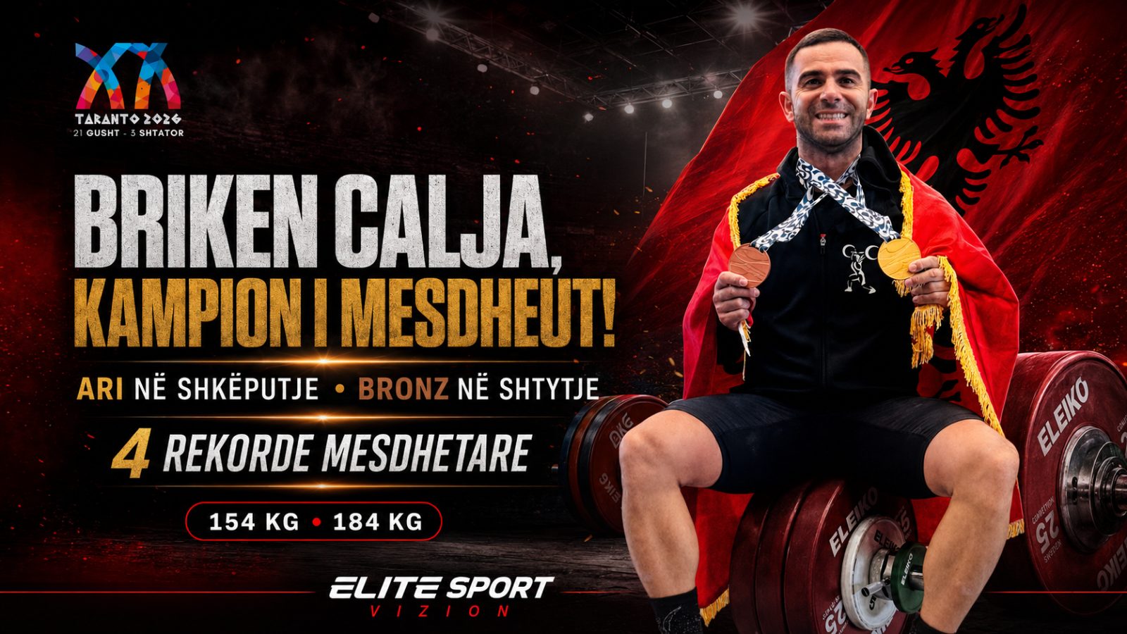 BRIKEN CALJA, KAMPION I MESDHEUT: ARI, BRONZ DHE KATËR REKORDE NË TARANTO!
